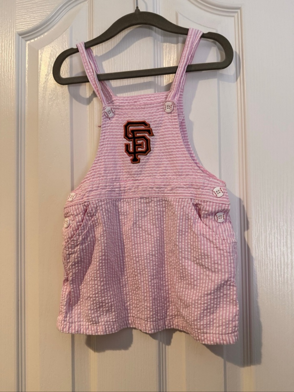 San Francisco Giants Pink Seersucker Overalls Dress 2t